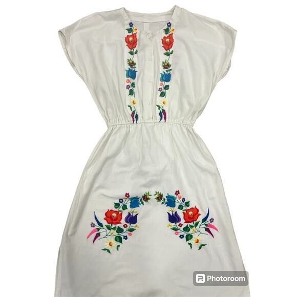 Handmade Embroidered Shirt Dress Multicolor Cotton Short Sleeve Midi sze Medium - Picture 12 of 16